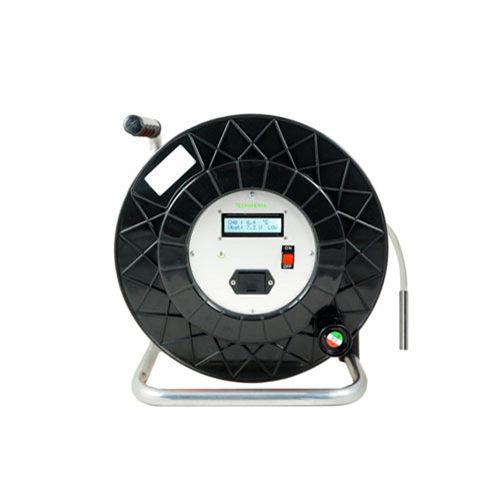 Portable well temperature probe for measuring groundwater temperature in field applications, ideal for environmental monitoring and geotechnical studies